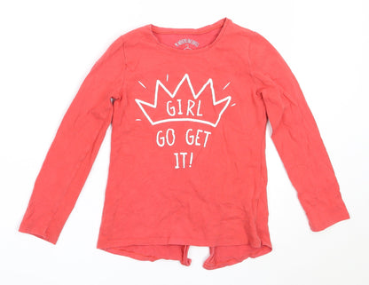 Matalan Girls Red  Cotton Basic T-Shirt Size 8 Years Round Neck