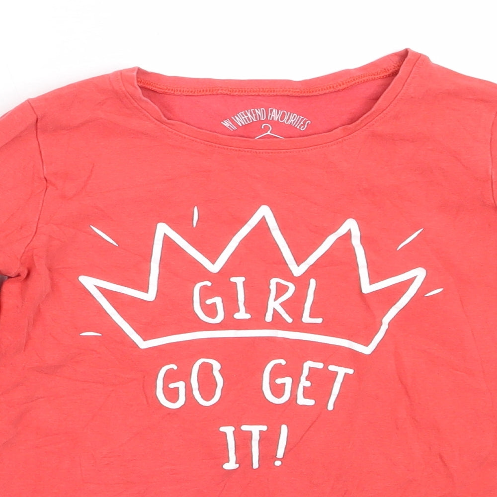 Matalan Girls Red  Cotton Basic T-Shirt Size 8 Years Round Neck