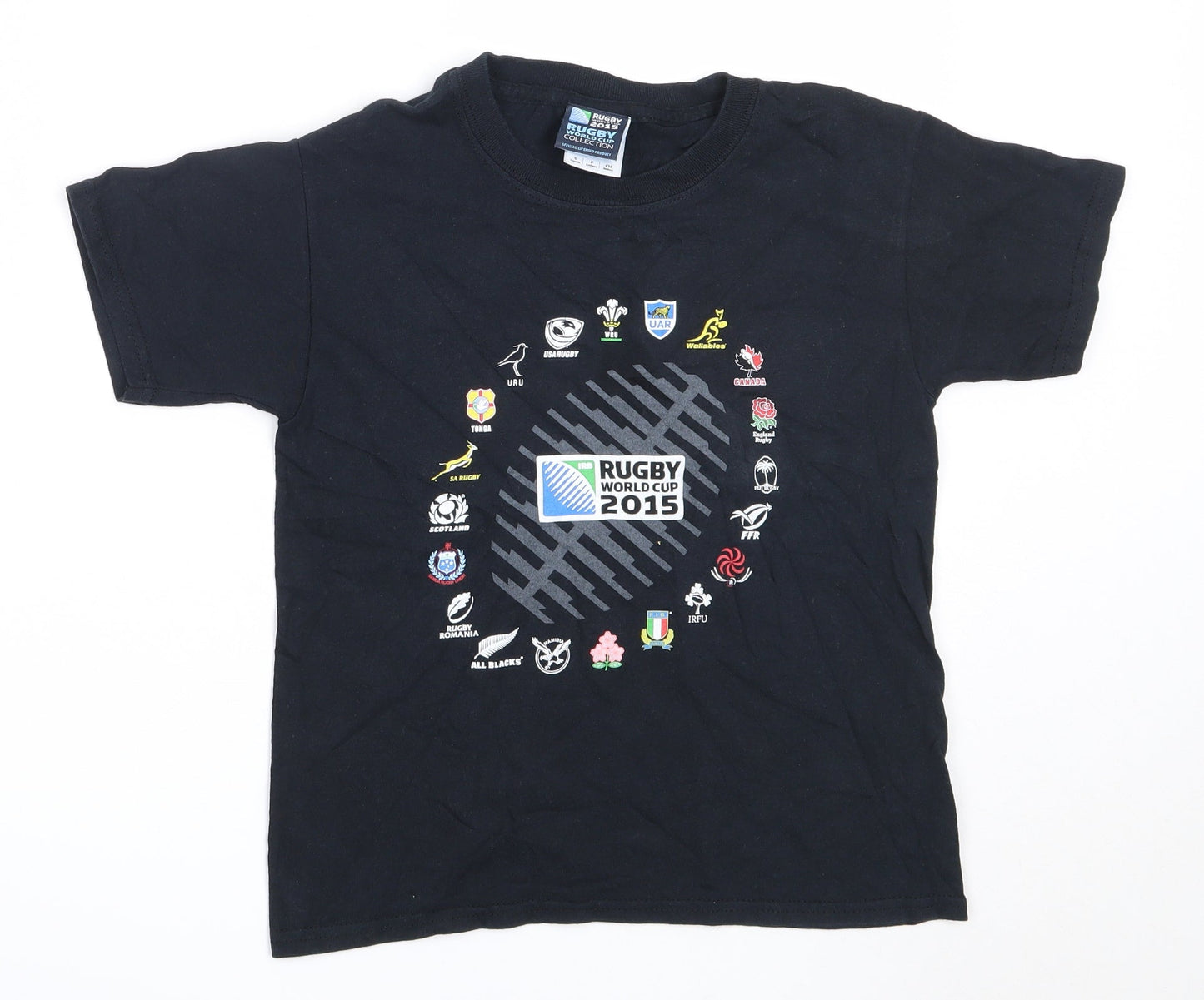 Rugby World Cup 2015 Boys Black  Cotton Basic T-Shirt Size S Round Neck  - Rugby World Cup 2015