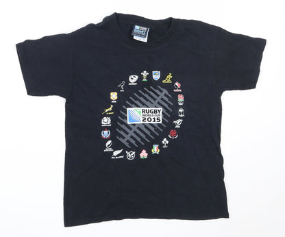 Rugby World Cup 2015 Boys Black  Cotton Basic T-Shirt Size S Round Neck  - Rugby World Cup 2015