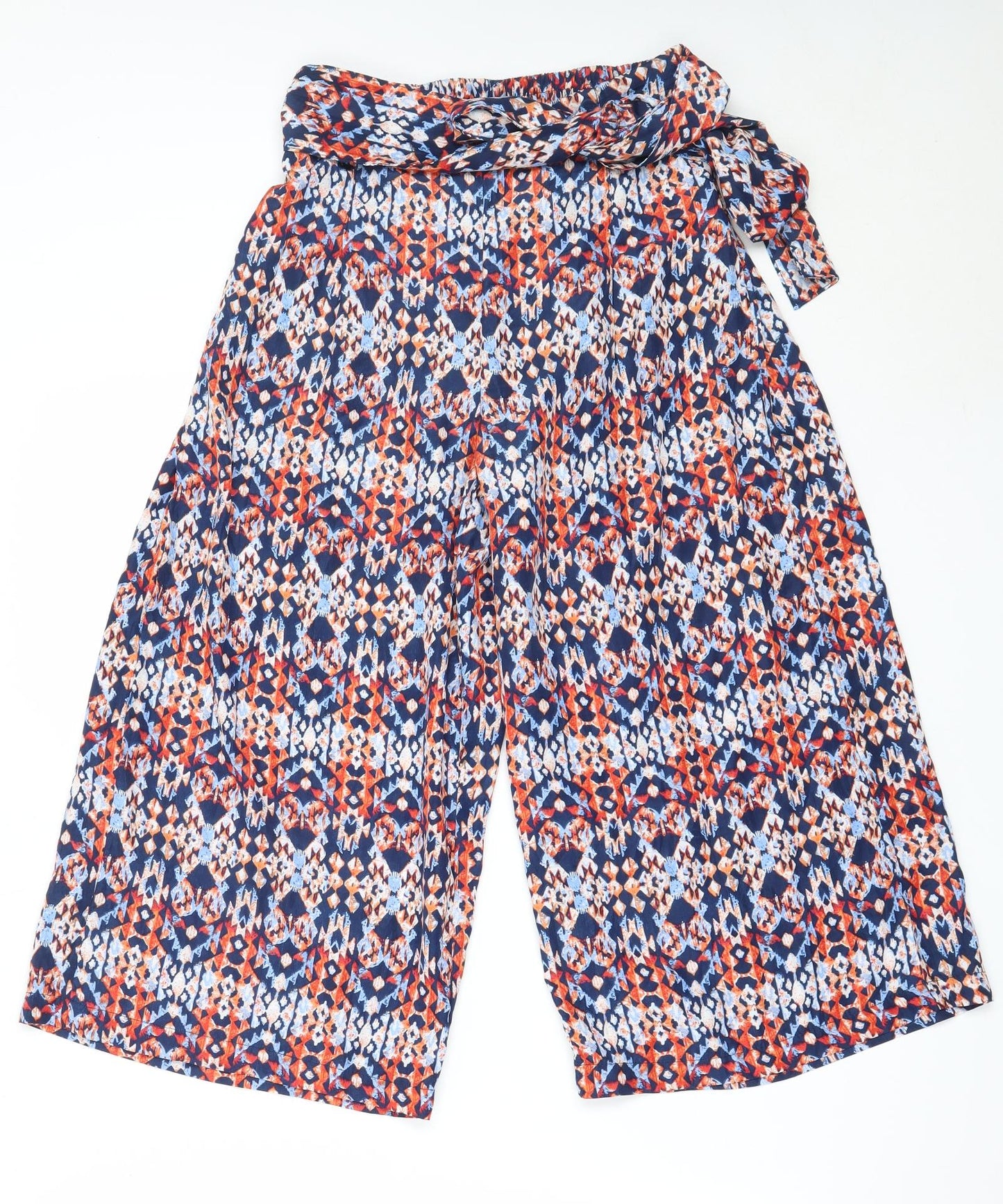 Magazine Womens Blue Geometric Polyester Cropped Trousers Size S L20 in Regular