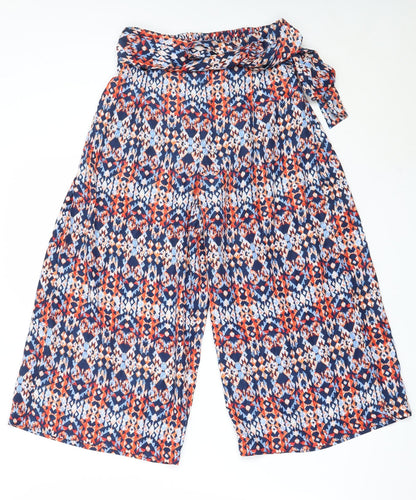 Magazine Womens Blue Geometric Polyester Cropped Trousers Size S L20 in Regular