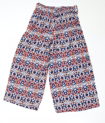 Magazine Womens Blue Geometric Polyester Cropped Trousers Size S L20 in Regular