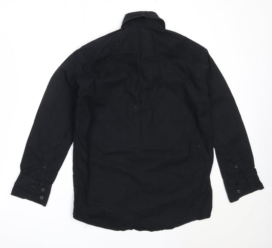 Mens UK Size S Fiori Black  Button-Up Long Sleeve Casual Shirt