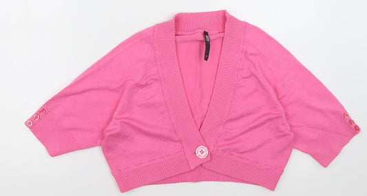 BAY Womens Pink V-Neck  Cotton Cardigan Jumper Size 14