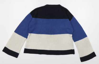 Matalan Womens Blue Crew Neck Striped Acrylic Pullover Jumper Size S