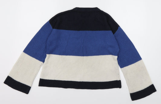 Matalan Womens Blue Crew Neck Striped Acrylic Pullover Jumper Size S