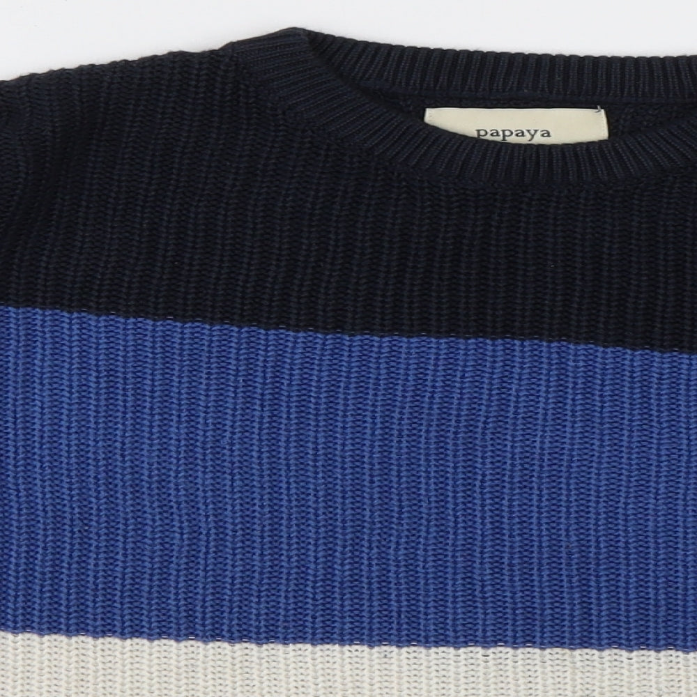 Matalan Womens Blue Crew Neck Striped Acrylic Pullover Jumper Size S