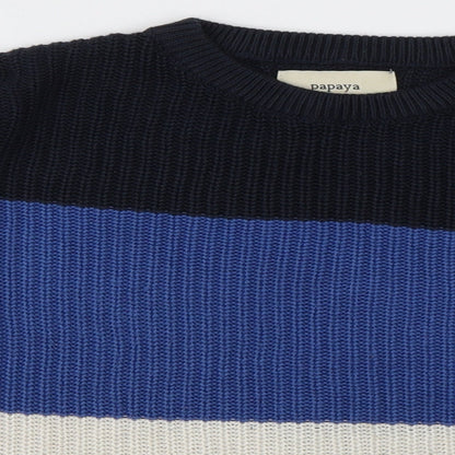 Matalan Womens Blue Crew Neck Striped Acrylic Pullover Jumper Size S