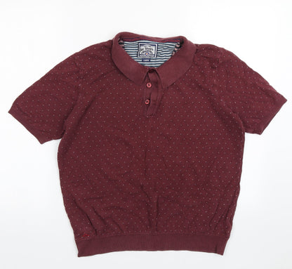 le shark Mens Red Geometric Cotton  Polo Size L Collared Button