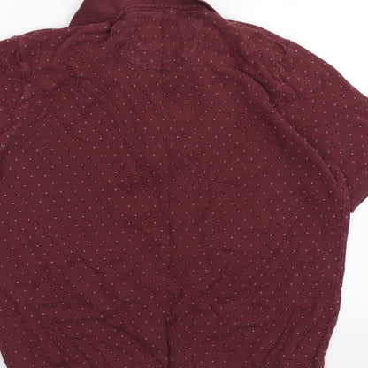 le shark Mens Red Geometric Cotton  Polo Size L Collared Button