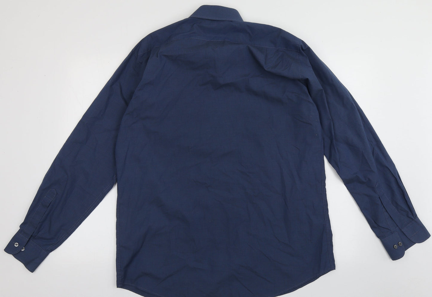 Mens UK Size 16 Marks and Spencer Blue  Button-Up Long Sleeve Casual Shirt