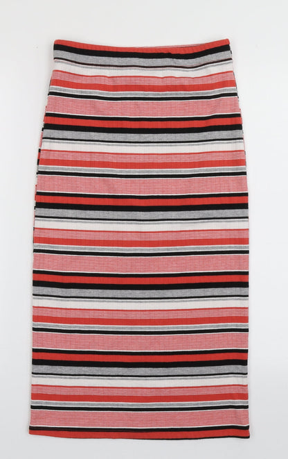 Matalan Womens Red Striped Polyester A-Line Skirt Size 8