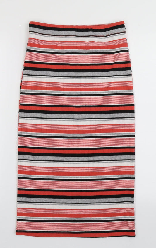 Matalan Womens Red Striped Polyester A-Line Skirt Size 8