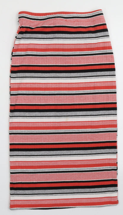 Matalan Womens Red Striped Polyester A-Line Skirt Size 8