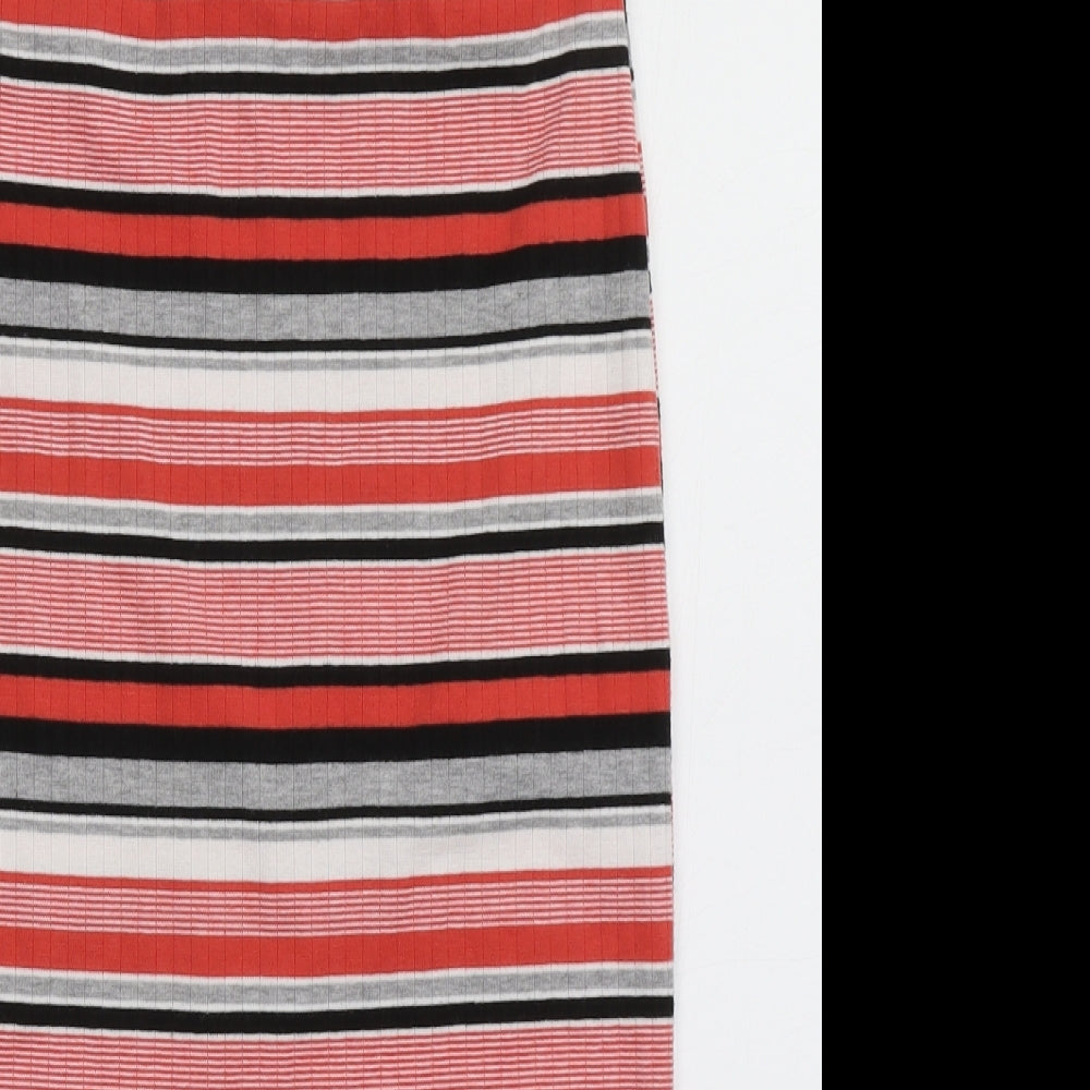 Matalan Womens Red Striped Polyester A-Line Skirt Size 8