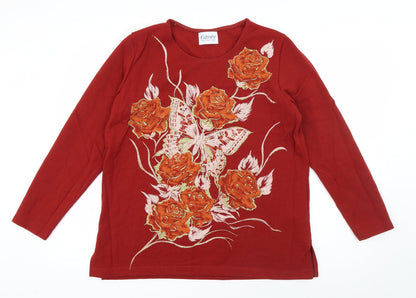 Edamee Womens Red Round Neck  Acrylic Pullover Jumper Size 14   - Butterfly