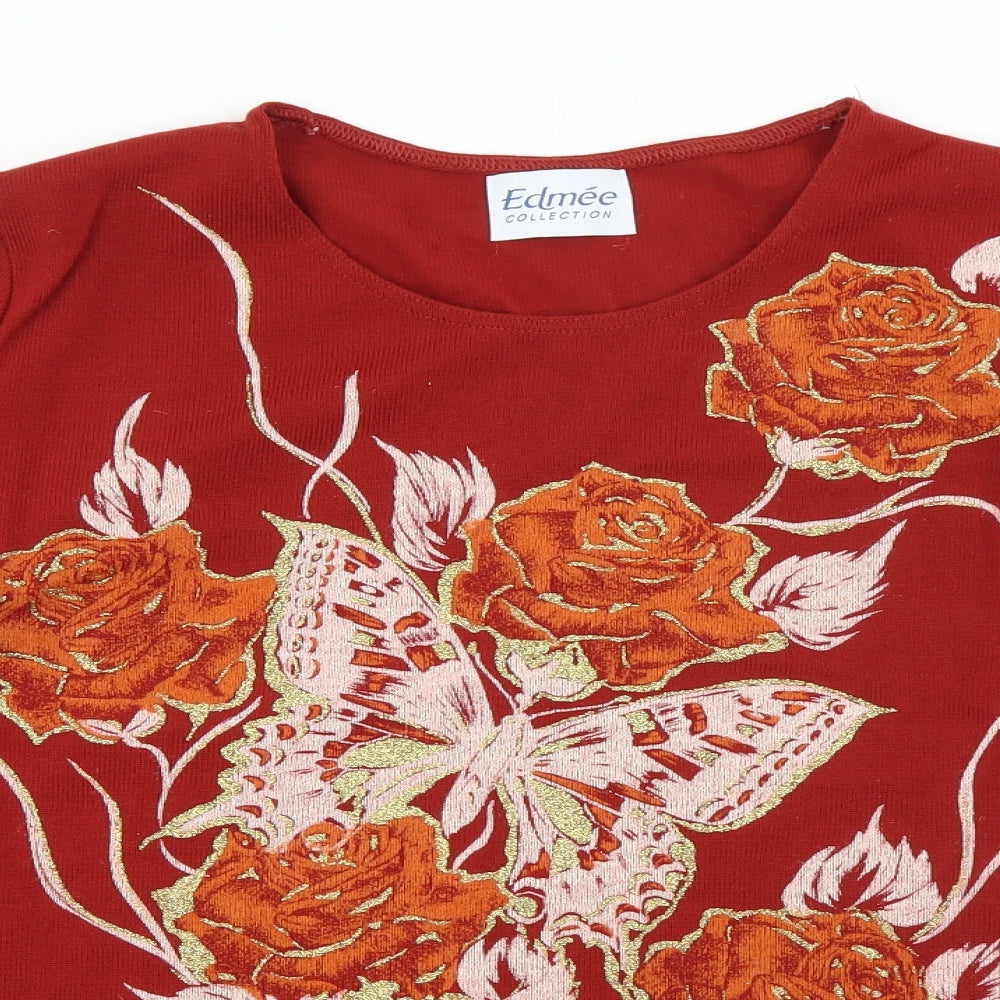 Edamee Womens Red Round Neck  Acrylic Pullover Jumper Size 14   - Butterfly