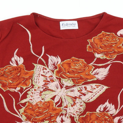 Edamee Womens Red Round Neck  Acrylic Pullover Jumper Size 14   - Butterfly