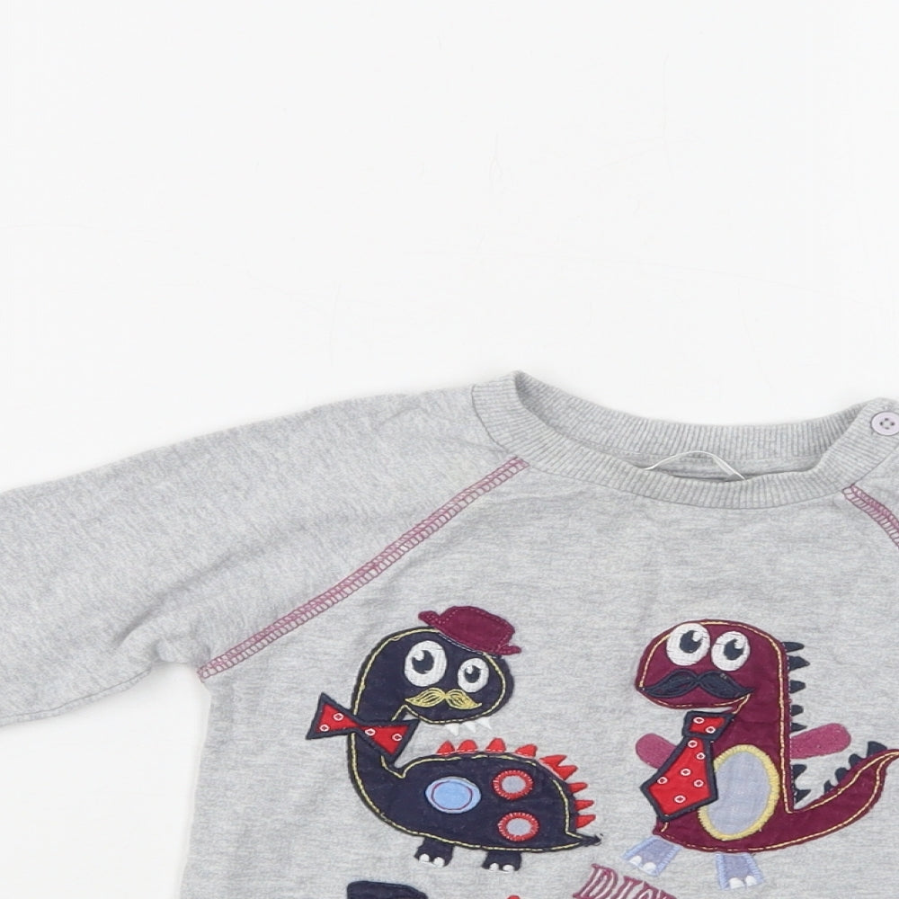 M & Co Baby Grey  Cotton Pullover Blouse Size 12-18 Months Crew Neck  - Dinosaurs