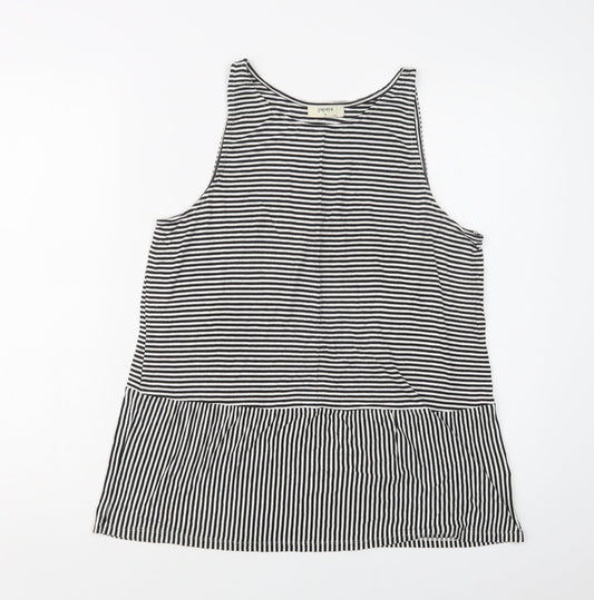 Papaya Womens Black Striped Viscose Basic Tank Size 12 Crew Neck