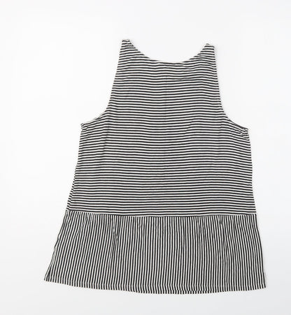Papaya Womens Black Striped Viscose Basic Tank Size 12 Crew Neck