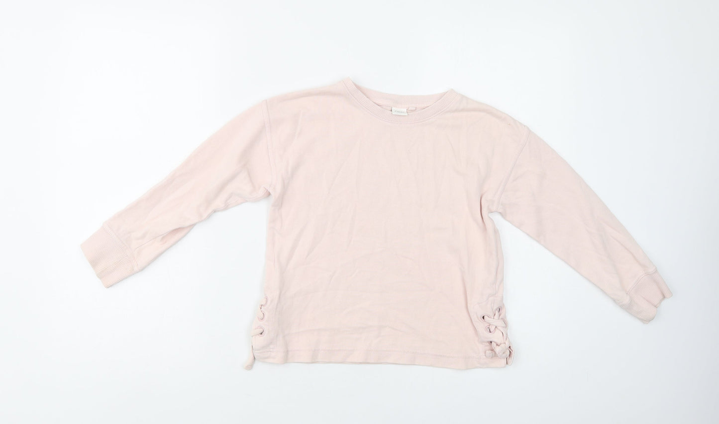 NEXT Girls Pink  Cotton Henley Sweatshirt Size 7 Years  Lace Up
