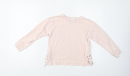 NEXT Girls Pink  Cotton Henley Sweatshirt Size 7 Years  Lace Up