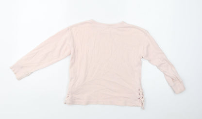 NEXT Girls Pink  Cotton Henley Sweatshirt Size 7 Years  Lace Up