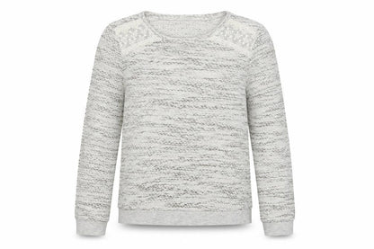 Front view of Papaya women’s grey crew neck cotton jumper, size UK 10, - lace detail