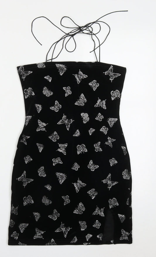 SheIn Womens Black  Polyester Mini  Size S  Round Neck Pullover - Butterflies