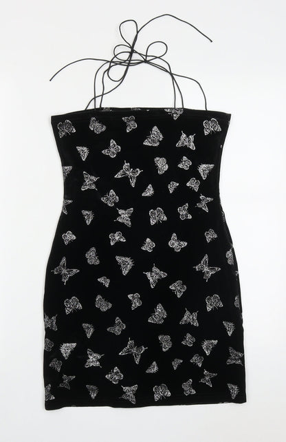 SheIn Womens Black  Polyester Mini  Size S  Round Neck Pullover - Butterflies