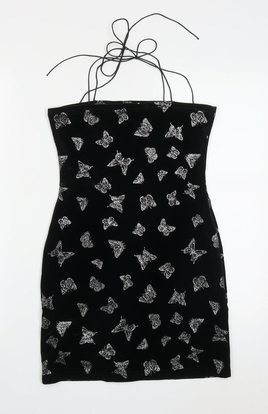 SheIn Womens Black  Polyester Mini  Size S  Round Neck Pullover - Butterflies