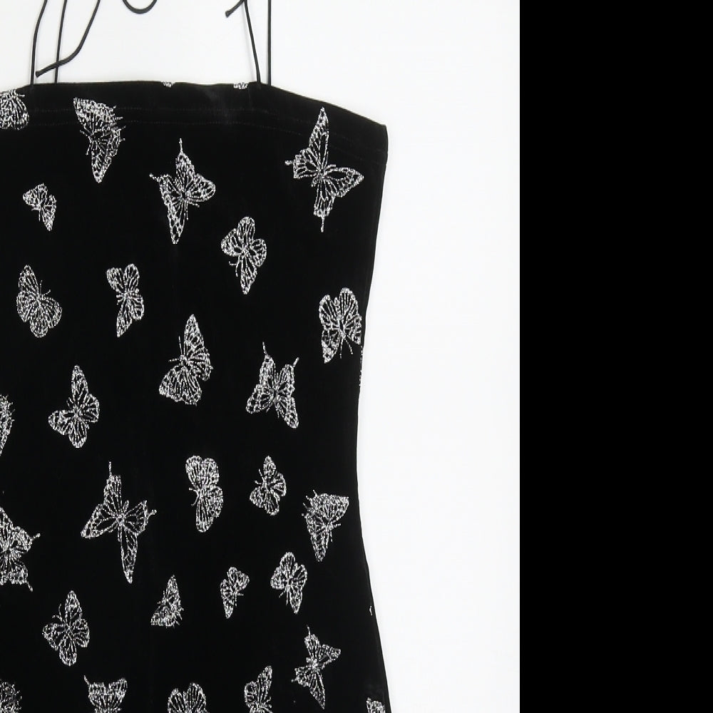 SheIn Womens Black  Polyester Mini  Size S  Round Neck Pullover - Butterflies