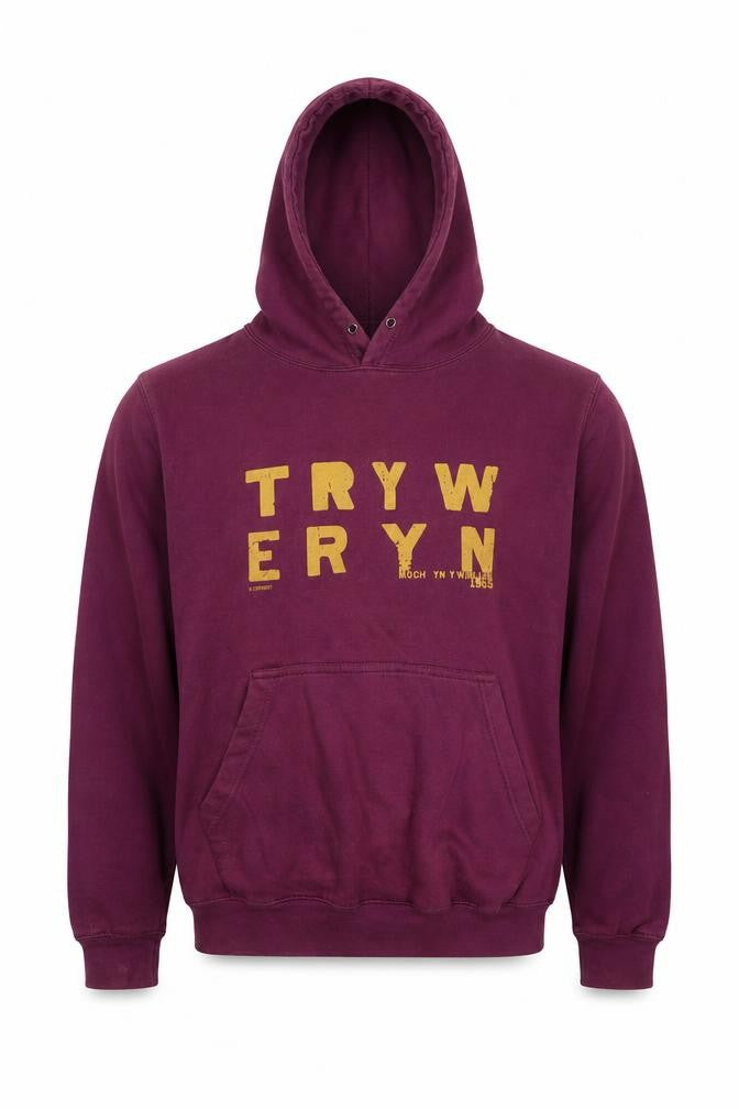 Front view of All We Do is men’s purple cotton pullover hoodie, size S, - tryweryn