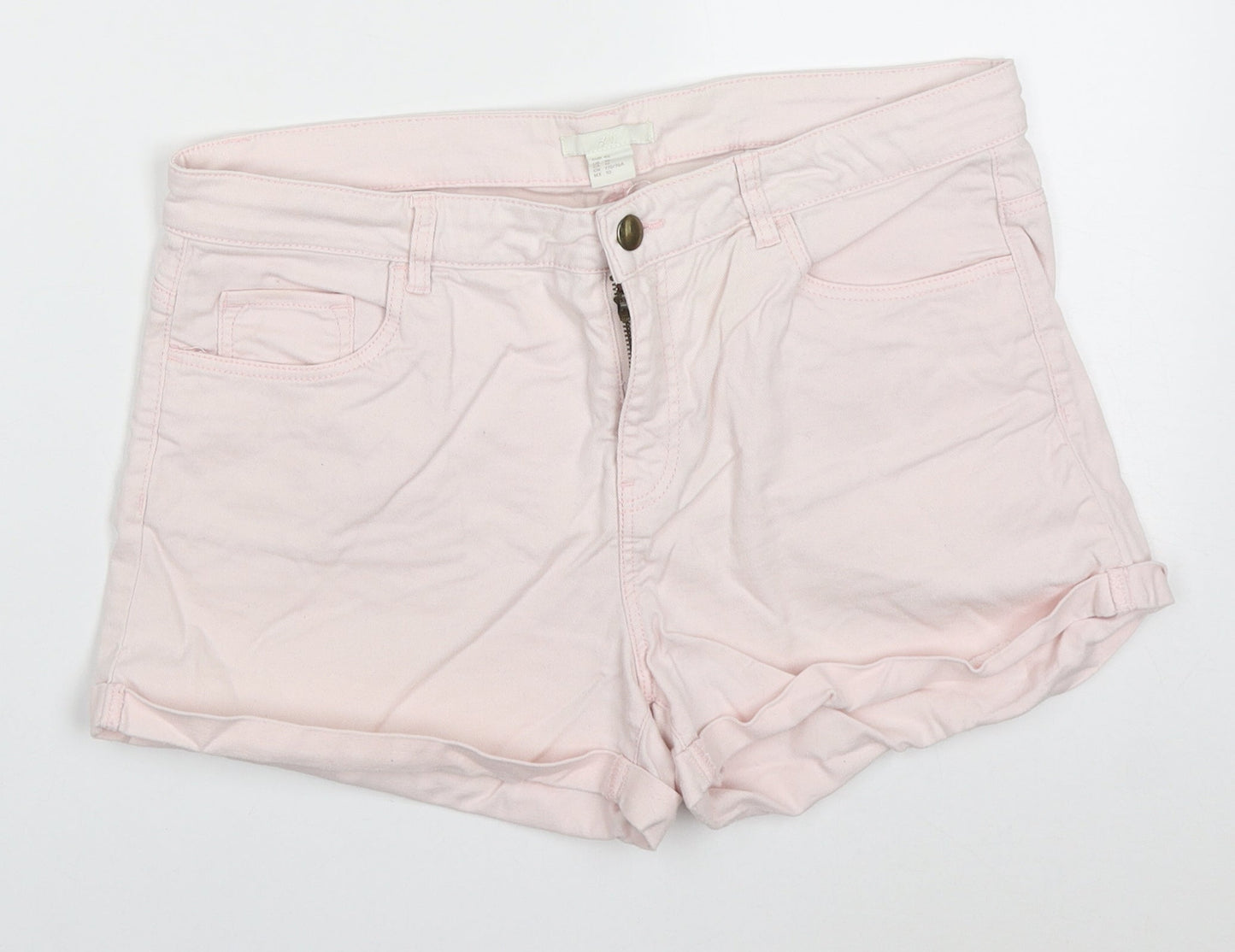 H&M Womens Pink  Cotton Mom Shorts Size 12  Regular Button
