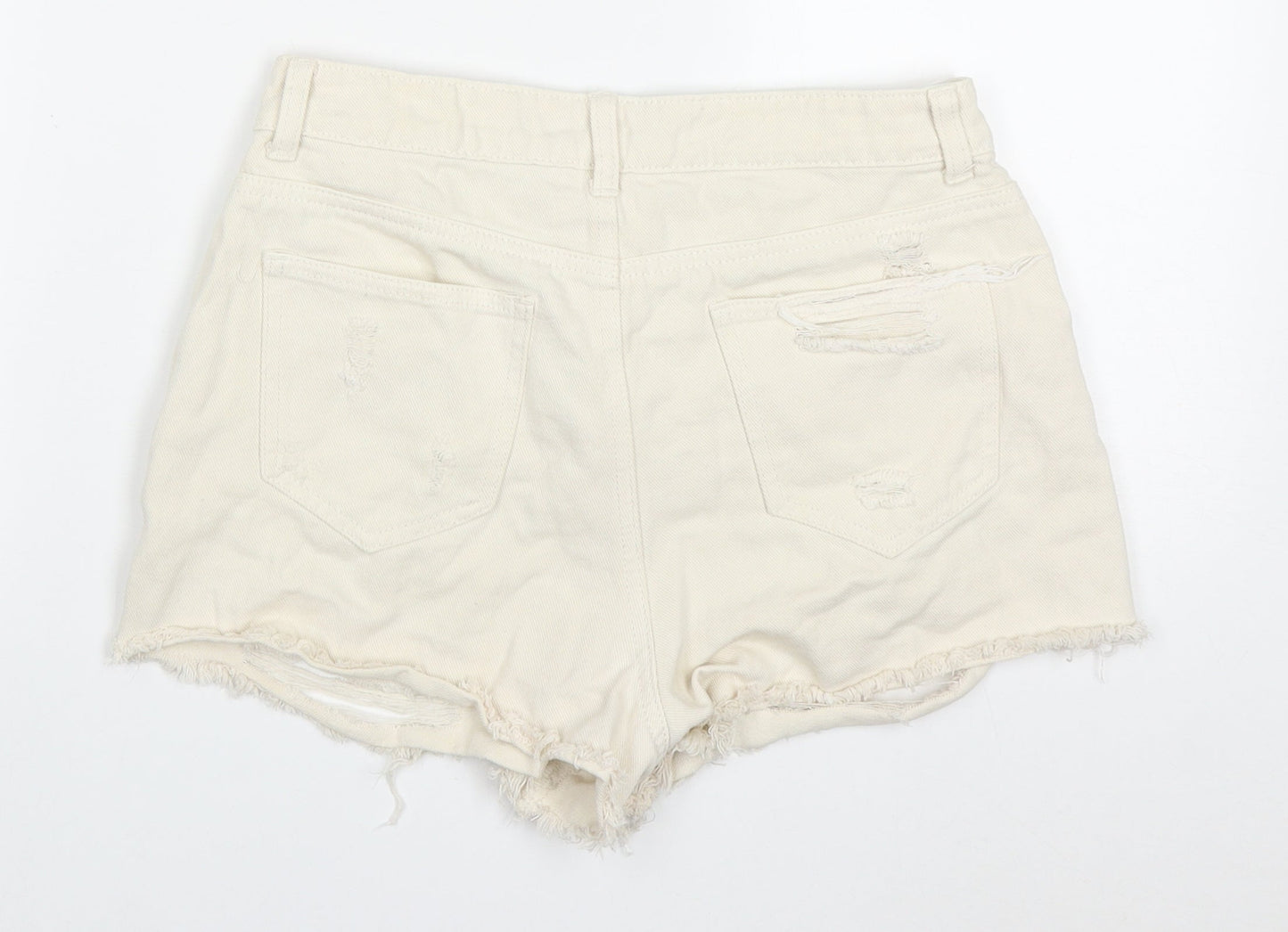 Denim Co Womens Beige  Cotton Hot Pants Shorts Size 10  Regular Button - Distressed Look