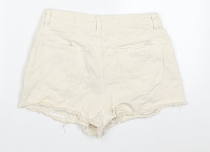 Denim Co Womens Beige  Cotton Hot Pants Shorts Size 10  Regular Button - Distressed Look