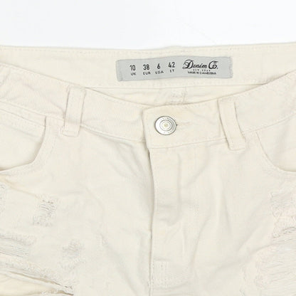 Denim Co Womens Beige  Cotton Hot Pants Shorts Size 10  Regular Button - Distressed Look