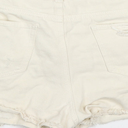 Denim Co Womens Beige  Cotton Hot Pants Shorts Size 10  Regular Button - Distressed Look