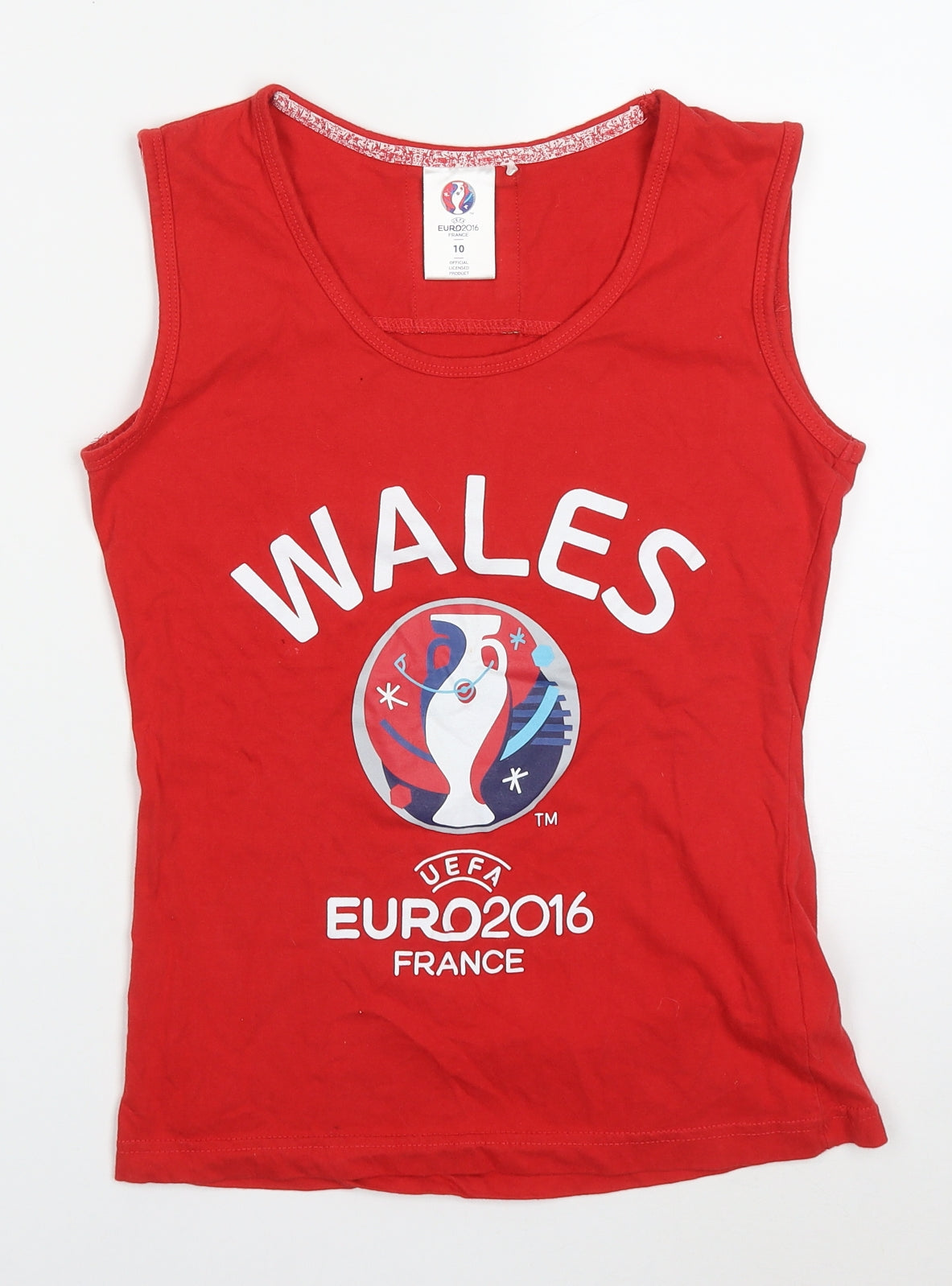 Euro 2016 Womens Red  Cotton Basic Tank Size 10 Round Neck - Wales