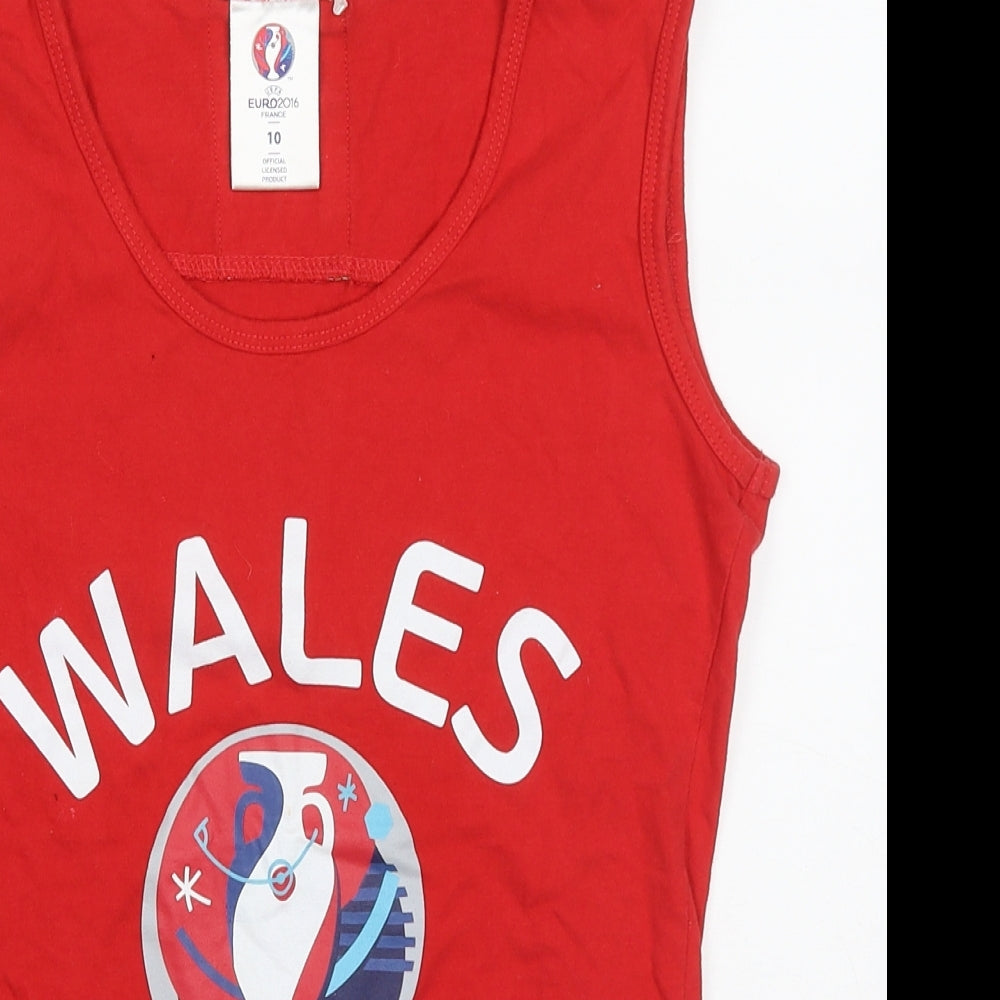 Euro 2016 Womens Red  Cotton Basic Tank Size 10 Round Neck - Wales