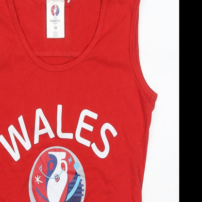 Euro 2016 Womens Red  Cotton Basic Tank Size 10 Round Neck - Wales