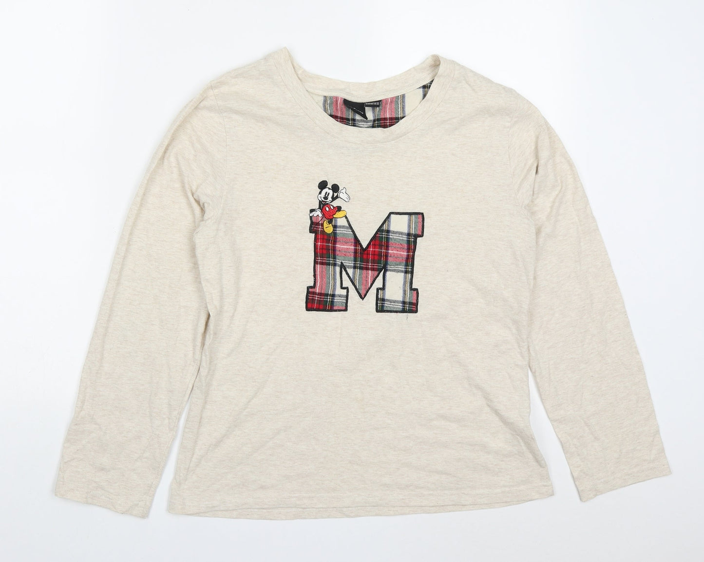 Primark Womens Beige Solid Polyester Top Pyjama Top Size 10   - Mickey Mouse