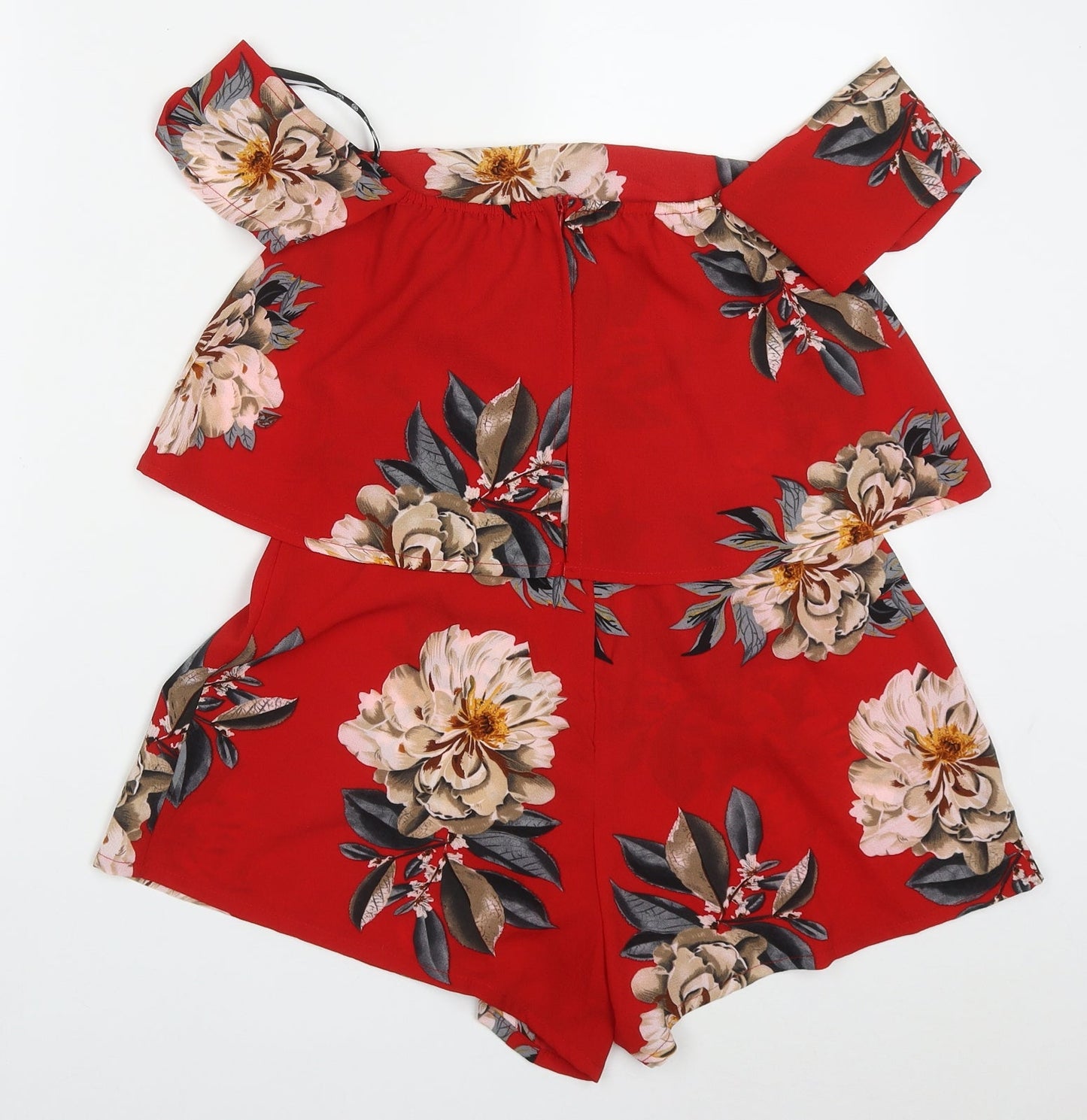 Missguided Womens Red Floral Polyester Playsuit One-Piece Size 8 L3 in Zip