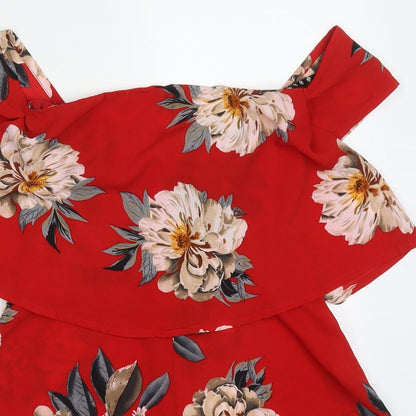 Missguided Womens Red Floral Polyester Playsuit One-Piece Size 8 L3 in Zip