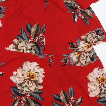 Missguided Womens Red Floral Polyester Playsuit One-Piece Size 8 L3 in Zip