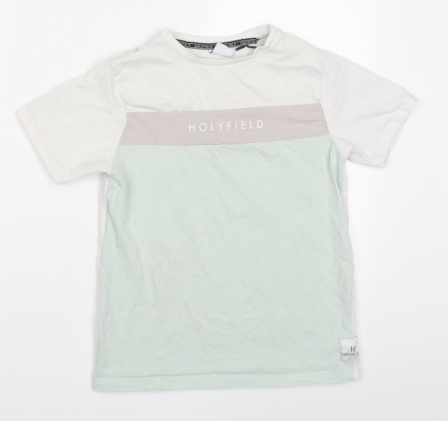 Holyfield Boys Green Colourblock Cotton Basic T-Shirt Size 10-11 Years Crew Neck Pullover