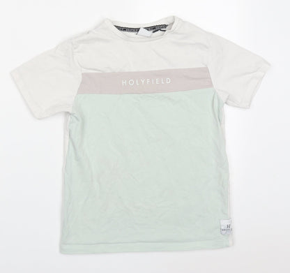 Holyfield Boys Green Colourblock Cotton Basic T-Shirt Size 10-11 Years Crew Neck Pullover