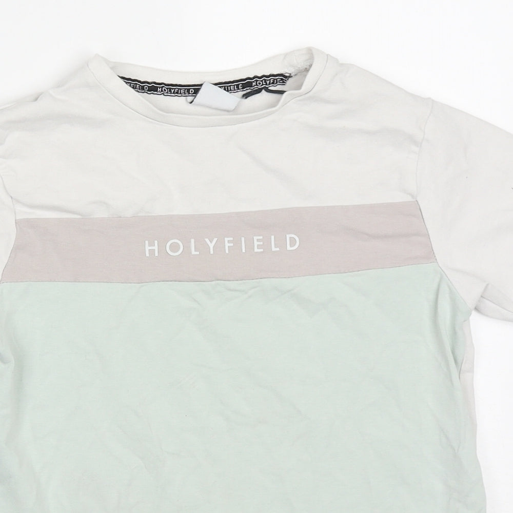Holyfield Boys Green Colourblock Cotton Basic T-Shirt Size 10-11 Years Crew Neck Pullover